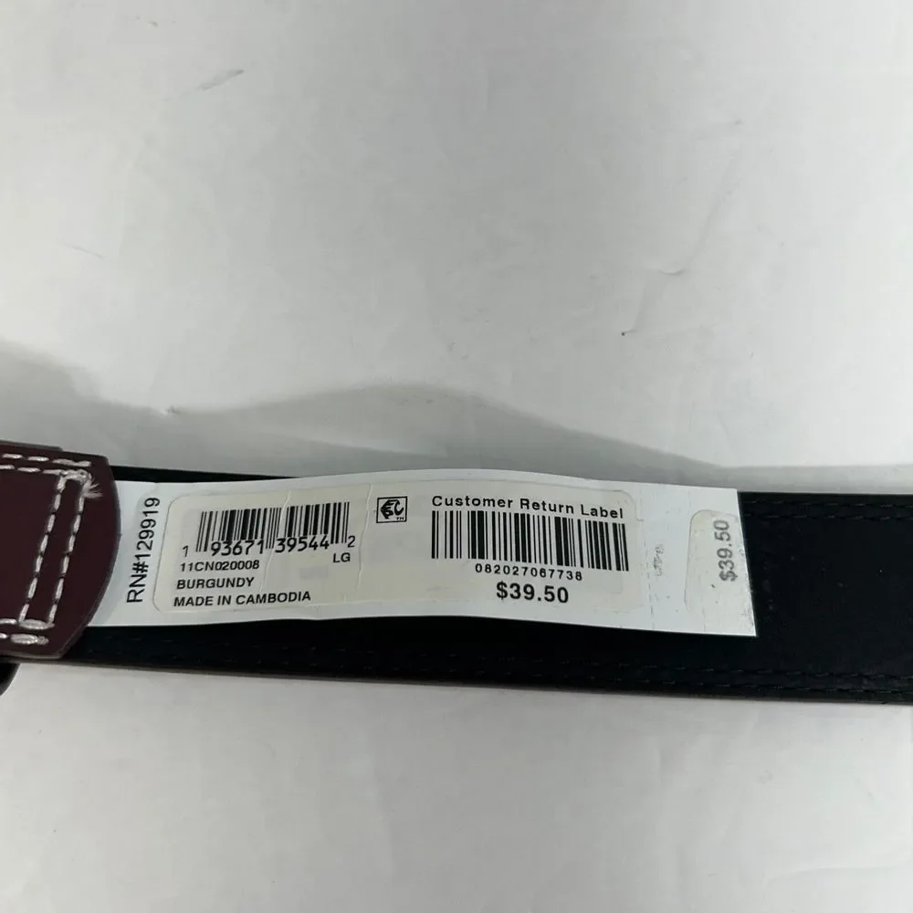 Club‎ Room Double-Stitch Belt Mens Large 38-40 Burgundy Leather Gold Buckle
